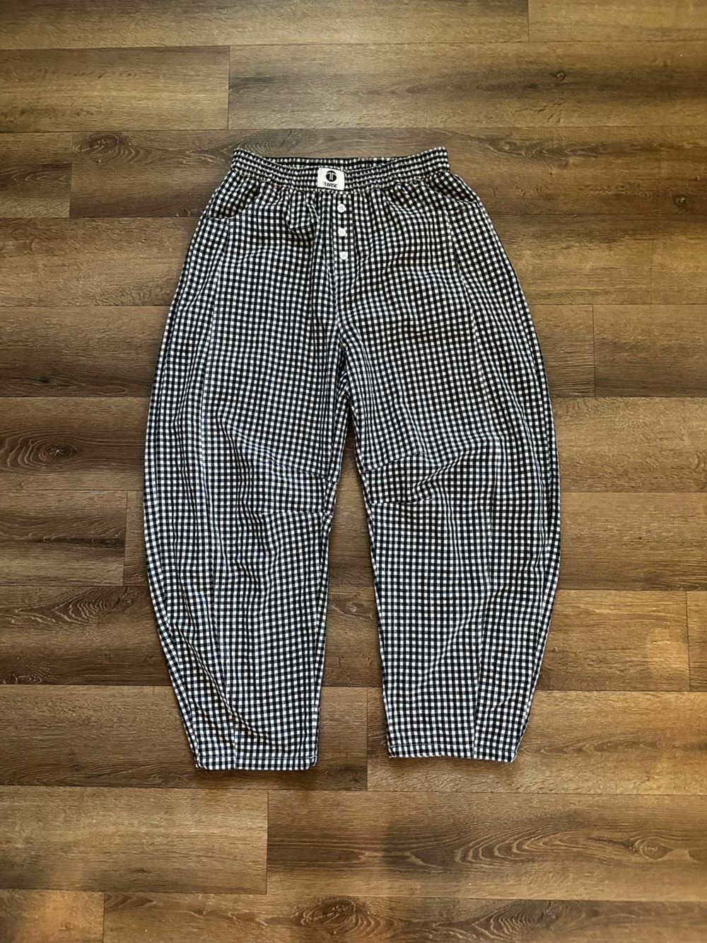 Tarse Black & White Gingham High-Waist Women's barrel pants